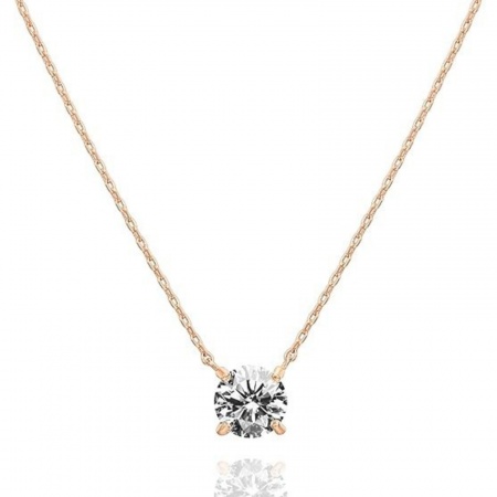 Picture of Wholesale Round Clear Rhinestone Pendant Charm Necklace, Rose Gold 304 Stainless Steel Women's Eco-friendly PVD Exquisite Stylish Gift Jewelry For Retailer, 40cm(15.7") + 5cm(2") long, 1 Piece