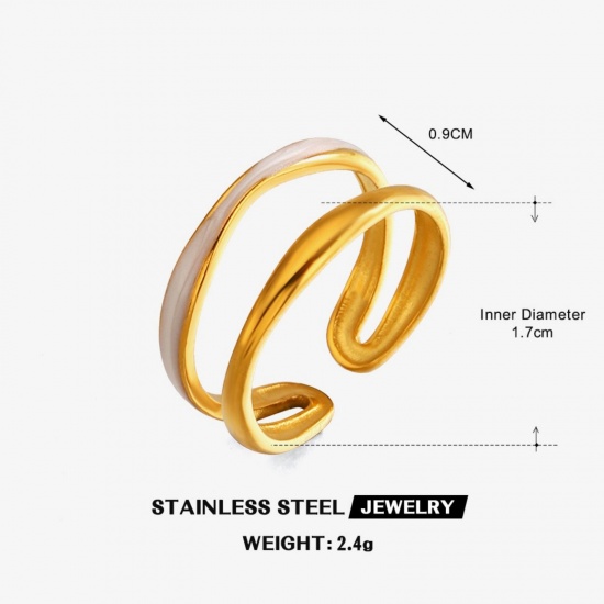 Picture of Wholesale Women's Gift White Enamel Open Adjustable Rings, 18K Gold Plated 304 Stainless Steel, Eco-friendly PVD Exquisite Stylish Jewelry Supply, 16.5mm(US Size 6), 1 Piece