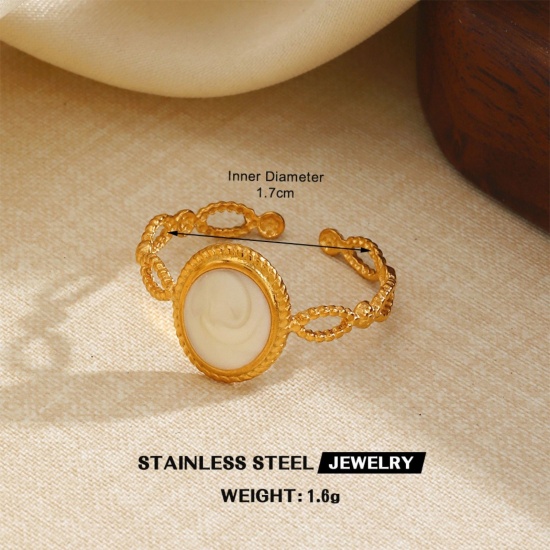 Picture of Wholesale Women's Gift White Enamel Open Adjustable Rings, 18K Gold Plated 304 Stainless Steel, Eco-friendly PVD Exquisite Stylish Jewelry Supply, 16.9mm(US Size 6.5), 1 Piece