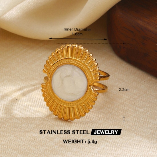Picture of Wholesale Women's Gift White Enamel Open Adjustable Rings, 18K Gold Plated 304 Stainless Steel, Eco-friendly PVD Exquisite Stylish Jewelry Supply, 15.9mm(US size 5.25), 1 Piece