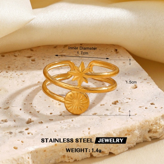 Picture of Wholesale Women's Gift Star Open Adjustable Rings, 18K Gold Plated 304 Stainless Steel, Eco-friendly PVD Galaxy Stylish Jewelry Supply, 16.9mm(US Size 6.5), 1 Piece
