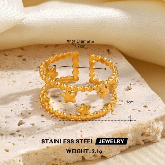 Picture of Wholesale Women's Gift Star Open Adjustable Rings, 18K Gold Plated 304 Stainless Steel, Eco-friendly PVD Galaxy Stylish Jewelry Supply, 16.9mm(US Size 6.5), 1 Piece