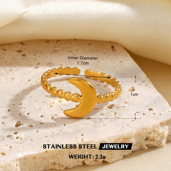 Picture of Wholesale Women's Gift Half Moon Open Adjustable Rings, 18K Gold Plated 304 Stainless Steel, Eco-friendly PVD Galaxy Stylish Jewelry Supply, 16.9mm(US Size 6.5), 1 Piece