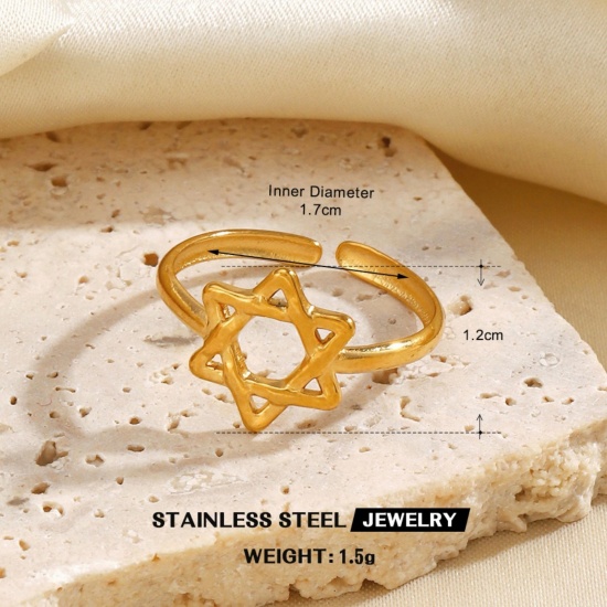 Picture of Wholesale Women's Gift Star Open Adjustable Rings, 18K Gold Plated 304 Stainless Steel, Eco-friendly PVD Galaxy Stylish Jewelry Supply, 16.9mm(US Size 6.5), 1 Piece