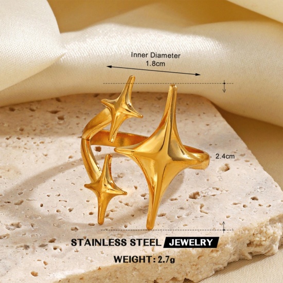 Picture of Wholesale Women's Gift Star Open Adjustable Rings, 18K Gold Plated 304 Stainless Steel, Eco-friendly PVD Galaxy Stylish Jewelry Supply, 17.9mm(US size 7.75), 1 Piece
