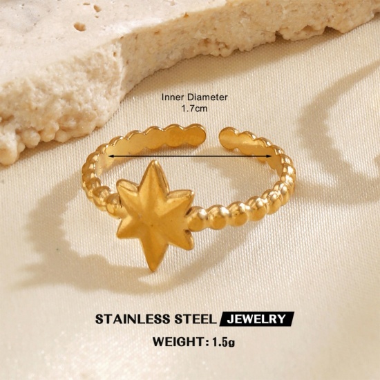 Picture of Wholesale Women's Gift Star Open Adjustable Rings, 18K Gold Plated 304 Stainless Steel, Eco-friendly PVD Galaxy Stylish Jewelry Supply, 16.9mm(US Size 6.5), 1 Piece