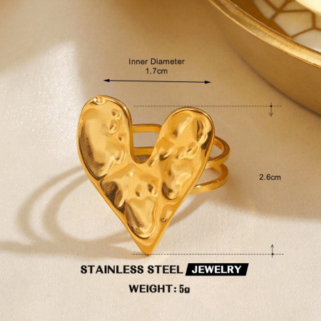 Imagen de Mujeres Regalo Corazón Abierto Ajustable Anillos Al Por Mayor, Chapado en Oro de 18K 304 Acero Inoxidable, PVD Ecológico día de San Valentín Elegante Suministro de Joyería, 16.9mm (US Size 6.5), 1 Unidad