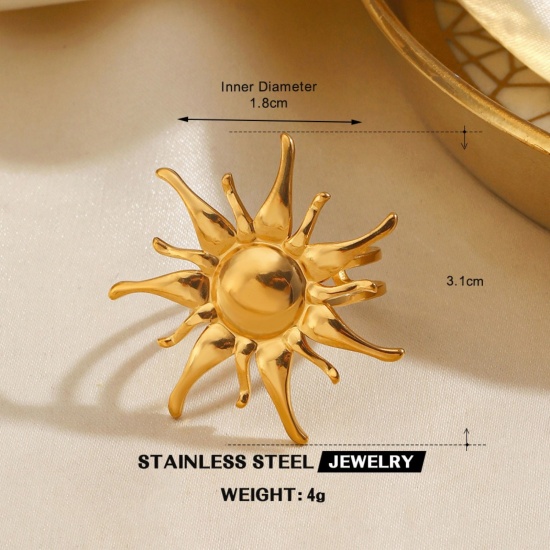 Bild von Großhandel Frauen Geschenk Sonne Offen Verstellbar Ring, 18K Vergoldet 304 Edelstahl, Umweltfreundliche PVD Galaxis Stilvoll Schmuckbedarf, 17.9mm（US Größe:7.75), 1 Stück