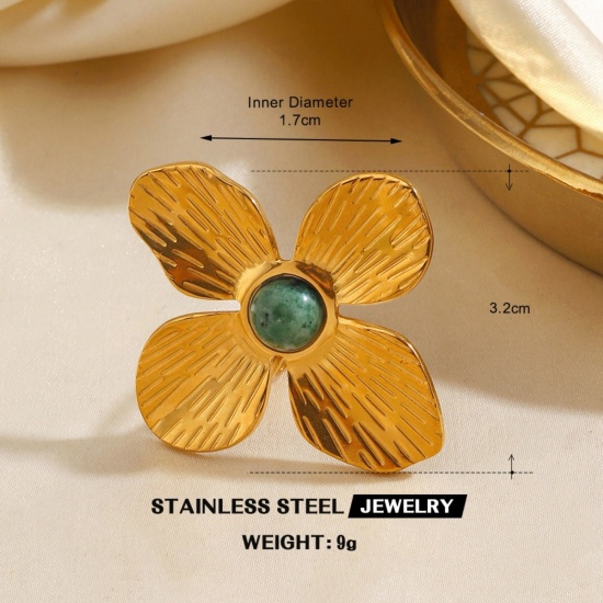 Bild von Großhandel Frauen Geschenk Blumen Offen Verstellbar Ring, 18K Vergoldet 304 Edelstahl, Umweltfreundliche PVD Exquisit Stilvoll Schmuckbedarf, 16.9mm（US Größe:6.5), 1 Stück