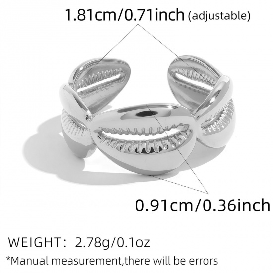 Picture of Wholesale Women's Gift Shell Open Adjustable Rings, Silver Tone 304 Stainless Steel, Eco-friendly Ocean Jewelry Stylish Jewelry Supply, 18.1mm(US Size 8), 1 Piece