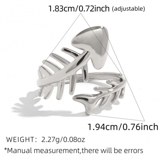 Picture of Wholesale Women's Gift Fish Bone Open Adjustable Rings, Silver Tone 304 Stainless Steel, Eco-friendly Ocean Jewelry Stylish Jewelry Supply, 18.3mm(US Size 8.25), 1 Piece