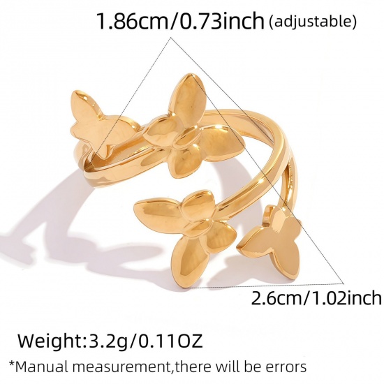 Picture of Wholesale Women's Gift Butterfly Animal Open Adjustable Rings, 18K Gold Plated 304 Stainless Steel, Eco-friendly PVD Insect Stylish Jewelry Supply, 18.5mm(US size 8.5), 1 Piece
