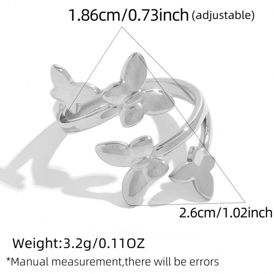 Picture of Wholesale Women's Gift Butterfly Animal Open Adjustable Rings, Silver Tone 304 Stainless Steel, Eco-friendly Insect Stylish Jewelry Supply, 18.5mm(US size 8.5), 1 Piece