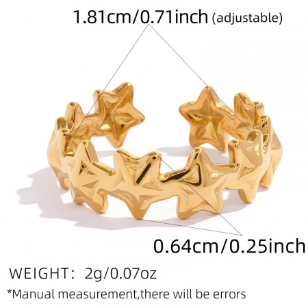 卸売り レディース プレゼント 星 オープンタイプ 調整可能 リング 指輪、 18Kゴールドメッキ 304ステンレス鋼、 エコフレンドリー PVD 宇宙銀河シリーズ ファッション おしゃれ宝飾の供給 18.1mm（日本サイズ約16号）、 1 個 の画像