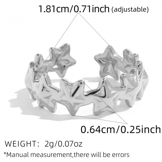 Picture of Wholesale Women's Gift Star Open Adjustable Rings, Silver Tone 304 Stainless Steel, Eco-friendly Galaxy Stylish Jewelry Supply, 18.1mm(US Size 8), 1 Piece