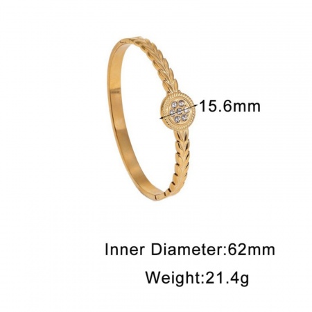 Picture of Wholesale Ear Of Wheat Clear Rhinestone 304 Stainless Steel Open Cuff Bangles Bracelets, 18K Gold Plated Eco-friendly PVD, Women's Exquisite Stylish Gift Jewelry Supply, 6.2cm Dia., 1 Piece