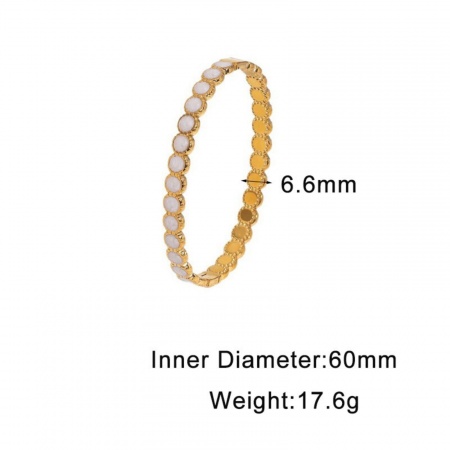 Picture of Wholesale Dot White Enamel 304 Stainless Steel Open Cuff Bangles Bracelets, 18K Gold Plated Eco-friendly PVD, Women's Exquisite Stylish Gift Jewelry Supply, 6cm Dia., 1 Piece