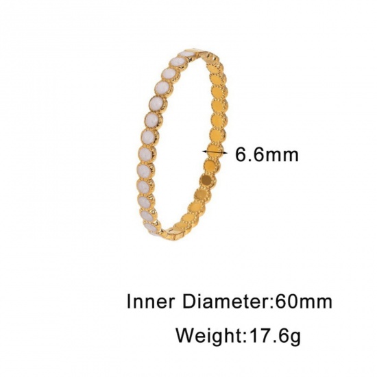 Picture of Wholesale Dot White Enamel 304 Stainless Steel Open Cuff Bangles Bracelets, 18K Gold Plated Eco-friendly PVD, Women's Exquisite Stylish Gift Jewelry Supply, 6cm Dia., 1 Piece