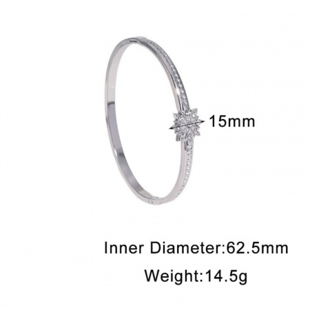 Picture of Wholesale Star Clear Rhinestone 304 Stainless Steel Open Cuff Bangles Bracelets, Silver Tone Eco-friendly, Women's Galaxy Stylish Gift Jewelry Supply, 6.25cm Dia., 1 Piece