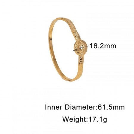 Picture of Wholesale Texture Clear Rhinestone 304 Stainless Steel Open Cuff Bangles Bracelets, 18K Gold Plated Eco-friendly PVD, Women's Exquisite Stylish Gift Jewelry Supply, 6.15cm Dia., 1 Piece