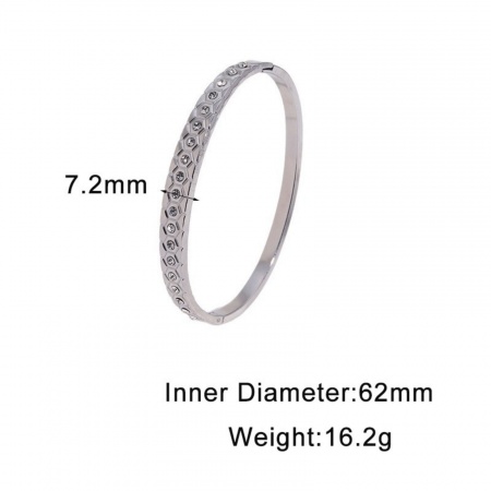 Picture of Wholesale Clear Rhinestone 304 Stainless Steel Open Cuff Bangles Bracelets, Silver Tone Eco-friendly, Women's Exquisite Stylish Gift Jewelry Supply, 6.2cm Dia., 1 Piece