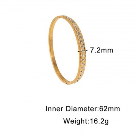 Picture of Wholesale Clear Rhinestone 304 Stainless Steel Open Cuff Bangles Bracelets, 18K Gold Plated Eco-friendly PVD, Women's Exquisite Stylish Gift Jewelry Supply, 6.2cm Dia., 1 Piece