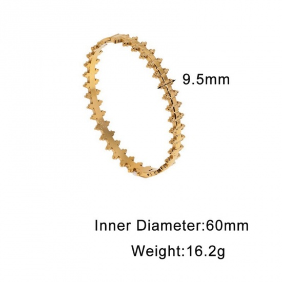 Picture of Wholesale 304 Stainless Steel Open Cuff Bangles Bracelets, 18K Gold Plated Eco-friendly PVD, Women's Punk Stylish Gift Jewelry Supply, 6cm Dia., 1 Piece