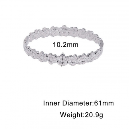 Picture of Wholesale Flower 304 Stainless Steel Open Cuff Bangles Bracelets, Silver Tone Eco-friendly, Women's Pastoral Style Stylish Gift Jewelry Supply, 6.1cm Dia., 1 Piece