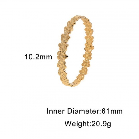 Picture of Wholesale Flower 304 Stainless Steel Open Cuff Bangles Bracelets, 18K Gold Plated Eco-friendly PVD, Women's Pastoral Style Stylish Gift Jewelry Supply, 6.1cm Dia., 1 Piece