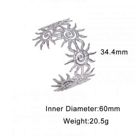 Immagine di Sole Spirale 304 Acciaio Inossidabile Aprire Braccialetti All'Ingrosso, Tono Argento Ecologico, Donne Galassia Elegante Regalo Fornitura di Gioielli, 6cm Dia., 1 Pz