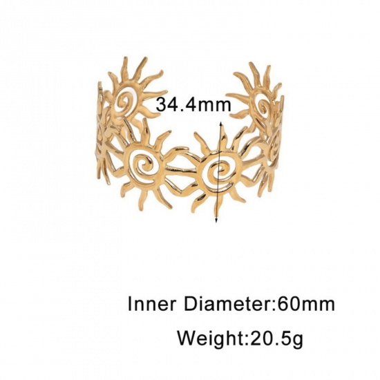 Picture of Wholesale Sun Spiral 304 Stainless Steel Open Cuff Bangles Bracelets, 18K Gold Plated Eco-friendly PVD, Women's Galaxy Stylish Gift Jewelry Supply, 6cm Dia., 1 Piece