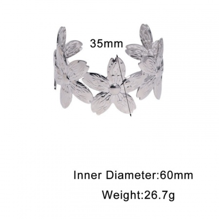 Picture of Wholesale Flower 304 Stainless Steel Open Cuff Bangles Bracelets, Silver Tone Eco-friendly, Women's Pastoral Style Stylish Gift Jewelry Supply, 6cm Dia., 1 Piece