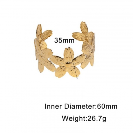 Picture of Wholesale Flower 304 Stainless Steel Open Cuff Bangles Bracelets, 18K Gold Plated Eco-friendly PVD, Women's Pastoral Style Stylish Gift Jewelry Supply, 6cm Dia., 1 Piece