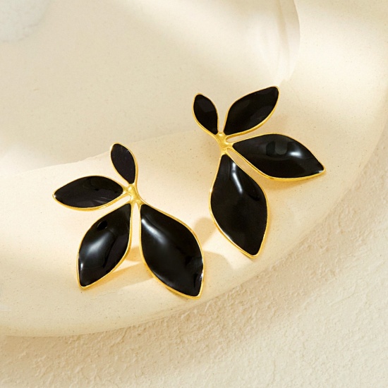 Picture of Wholesale Stylish Natural Pastoral Ear Post Stud Earrings, Sunflower Black 18K Gold Plated 304 Stainless Steel, Women's Gift Jewelry Supply, 1 Pair