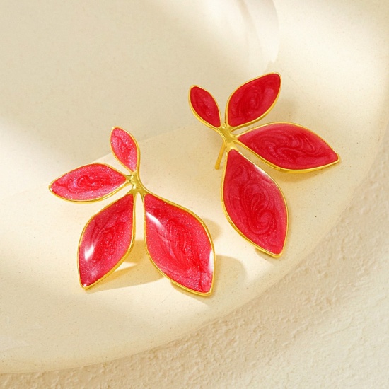 Picture of Wholesale Stylish Natural Pastoral Ear Post Stud Earrings, Sunflower Red 18K Gold Plated 304 Stainless Steel, Women's Gift Jewelry Supply, 1 Pair