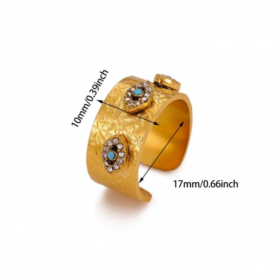 Изображение Wholesale Women's Gift Eye of Providence/ All-seeing Eye Open Adjustable Rings, 18K Gold Plated 304 Stainless Steel & Rhinestone, PVD Elegant Stylish Jewelry Supply, 17mm(US Size 6.5), 1 Piece