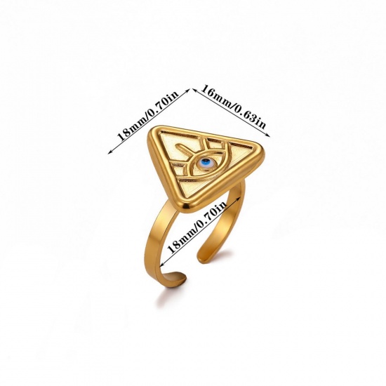 Изображение Wholesale Women's Gift Eye of Providence/ All-seeing Eye Open Adjustable Rings, 18K Gold Plated 304 Stainless Steel & Rhinestone, PVD Elegant Stylish Jewelry Supply, 18mm(US Size 7.75), 1 Piece