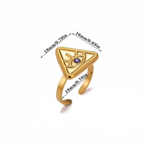 Изображение Wholesale Women's Gift Eye of Providence/ All-seeing Eye Open Adjustable Rings, 18K Gold Plated 304 Stainless Steel, PVD Elegant Stylish Jewelry Supply, 18mm(US Size 7.75), 1 Piece
