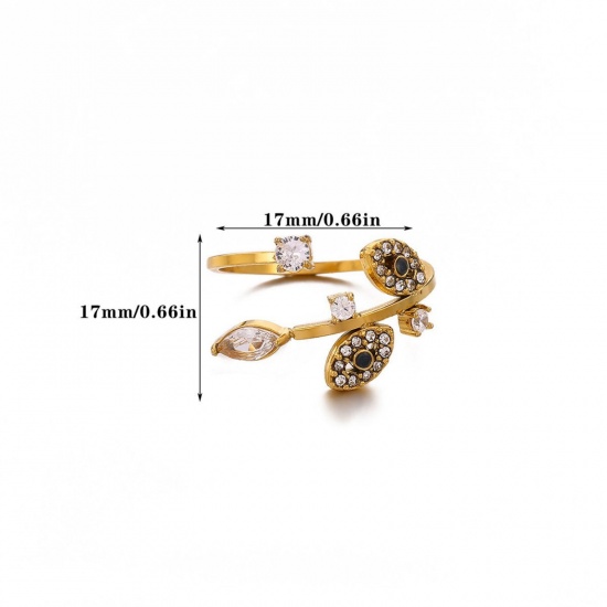 Изображение Wholesale Women's Gift Eye of Providence/ All-seeing Eye Open Adjustable Rings, 18K Gold Plated 304 Stainless Steel & Rhinestone, PVD Elegant Stylish Jewelry Supply, 18mm(US Size 7.75), 1 Piece