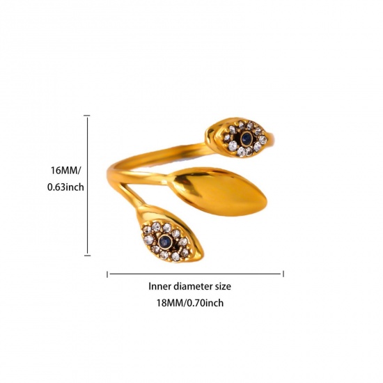 Изображение Wholesale Women's Gift Eye of Providence/ All-seeing Eye Open Adjustable Rings, 18K Gold Plated 304 Stainless Steel & Rhinestone, PVD Elegant Stylish Jewelry Supply, 18mm(US Size 7.75), 1 Piece