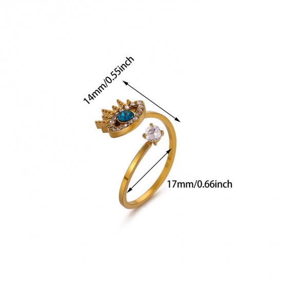 Изображение Wholesale Women's Gift Eye of Providence/ All-seeing Eye Open Adjustable Rings, 18K Gold Plated 304 Stainless Steel & Rhinestone, PVD Elegant Stylish Jewelry Supply, 17mm(US Size 6.5), 1 Piece