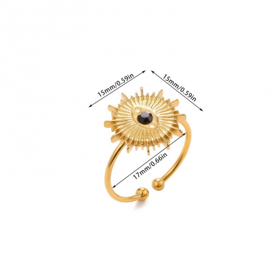 Изображение Wholesale Women's Gift Sun Eye of Providence/ All-seeing Eye Open Adjustable Rings, 18K Gold Plated 304 Stainless Steel, PVD Elegant Stylish Jewelry Supply, 17mm(US Size 6.5), 1 Piece