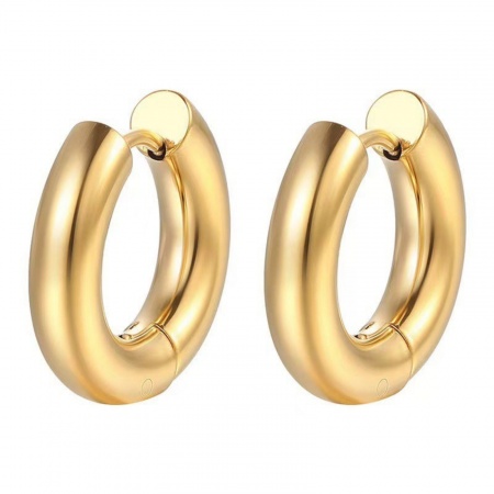 Imagen de Hip-Hop Punk Aros De Aro Abrazador Al Por Mayor, Ronda Chapado en Oro de 18K 304 Acero Inoxidable, Unisex PVD Ecológico Regalo Suministro de Joyería, 5mm, 14mm Dia., 2 Unidades