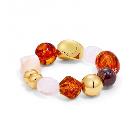 Imagen de Irregular Multicolor Acero Inoxidable & Resina Pulseras de Burbujas con Cuentas Elásticas Al Por Mayor, Hipoalergénico, Mujeres Bohemia Estilo Étnico Regalo Suministro de Joyería, 17cm longitud, 1 Unidad