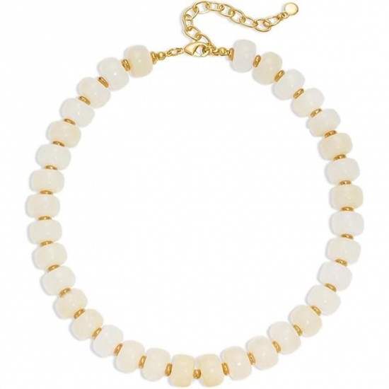 Picture of Wholesale Abacus White Curb Link Chain Beaded Necklace, Gold Plated Stainless Steel & Resin, Women's Hypoallergenic Boho Chic Bohemia Ethnic Style Gift Jewelry For Retailer, 40cm(15.7") + 5cm(2") long, 1 Piece
