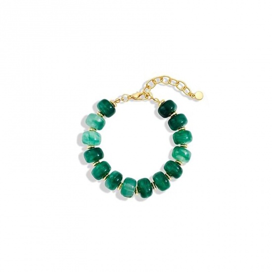 Picture of Wholesale Abacus Green Curb Link Chain Beaded Bubble Bracelets, Gold Plated Stainless Steel & Resin, Women's Hypoallergenic Boho Chic Bohemia Ethnic Style Gift Jewelry For Retailer, 17cm(6.7") + 5cm(2") long, 1 Piece