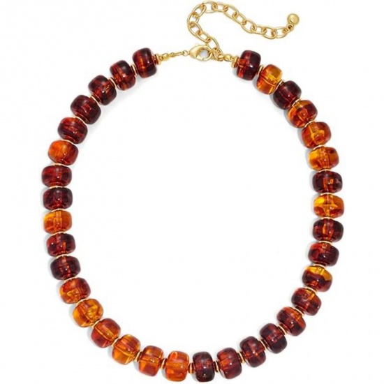 Picture of Wholesale Abacus Amber Curb Link Chain Beaded Necklace, Gold Plated Stainless Steel & Resin, Women's Hypoallergenic Boho Chic Bohemia Ethnic Style Gift Jewelry For Retailer, 40cm(15.7") + 5cm(2") long, 1 Piece