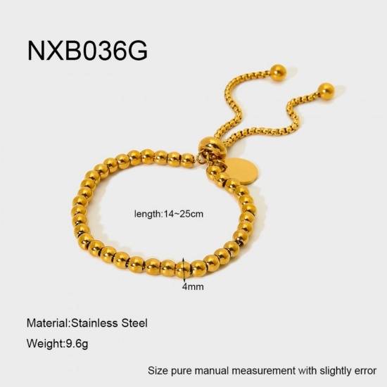 Picture of Wholesale Beaded 304 Stainless Steel Adjustable Slider/ Slide Bolo Bracelets, 18K Gold Plated PVD, Women's Stylish & Casual Exquisite Gift Jewelry Supply, 1 Piece