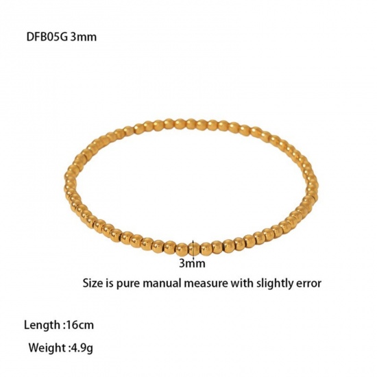 Picture of Wholesale 3mm 304 Stainless Steel Elastic Beaded Bubble Bracelets, 18K Gold Plated Eco-friendly PVD, Women's Stylish & Casual Exquisite Gift Jewelry Supply, 16cm(6.3") long, 1 Piece