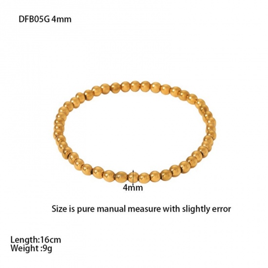Picture of Wholesale 4mm 304 Stainless Steel Elastic Beaded Bubble Bracelets, 18K Gold Plated Eco-friendly PVD, Women's Stylish & Casual Exquisite Gift Jewelry Supply, 16cm(6.3") long, 1 Piece